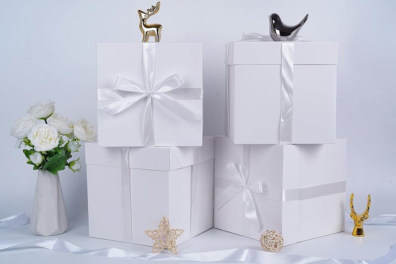 Elephantpackage 8.7" Medium Birthday Gift Boxes with Lid and Ribbon, Square Gift Boxes - 4 Pcs (White), Bridal Showers, Weddings, Baby Showers, Party Favor Boxes - Image 5
